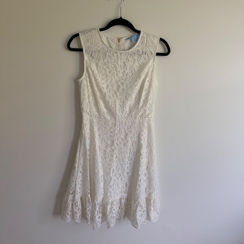Draper James White Floral Lace Fit and Flare Sleeveless Mini Dress Size 2
